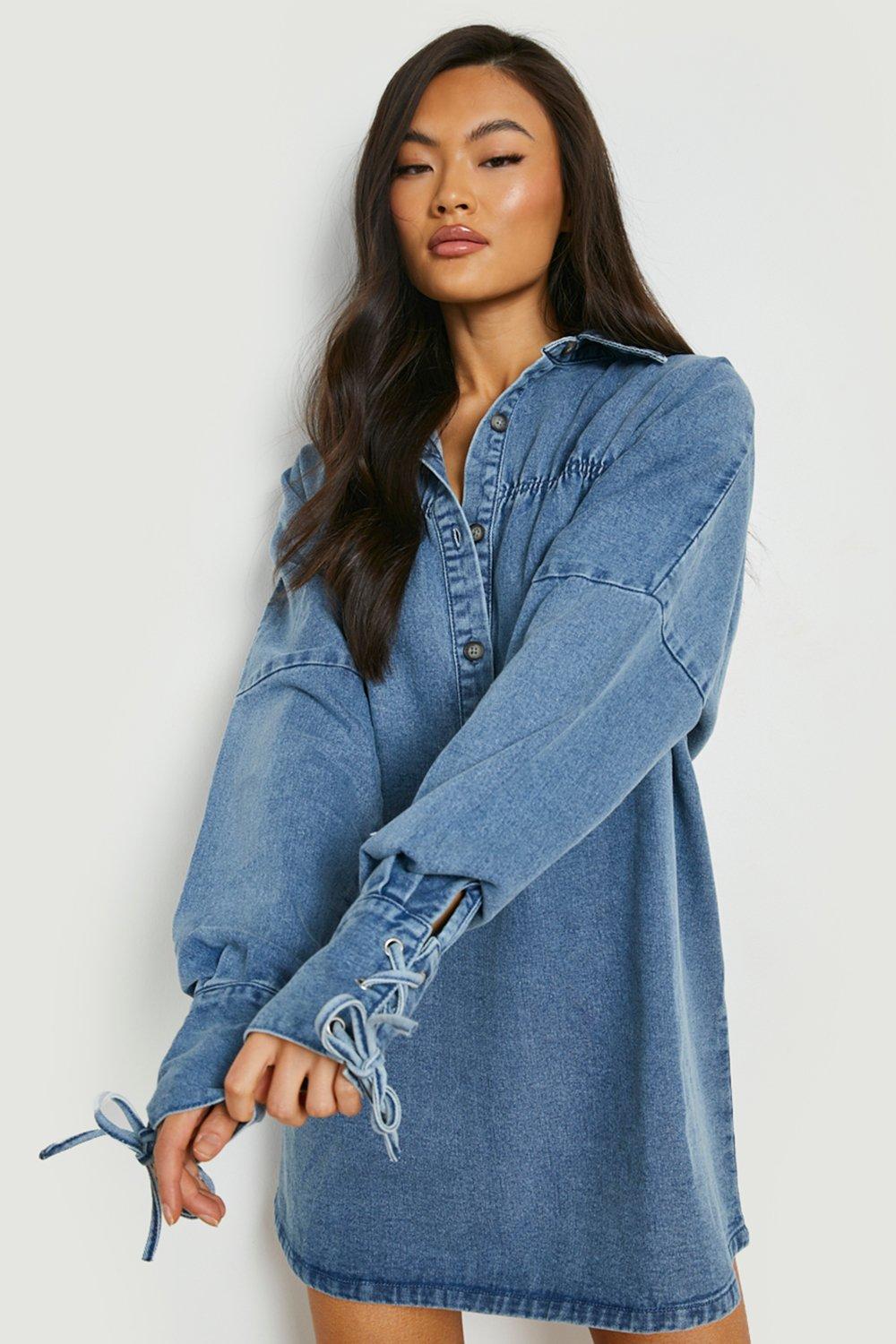 Denim smock shirt store dress